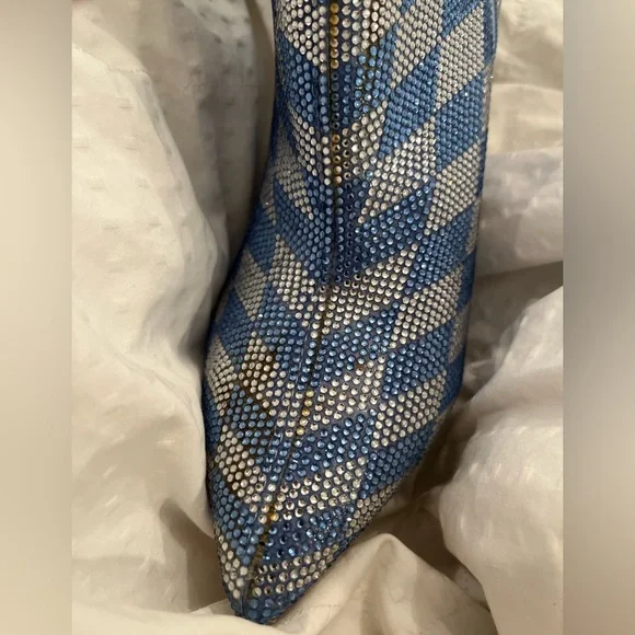 New Gianni Bini Alford Checkered Rhinestone Flared Heel Booties - Picture 10 of 11